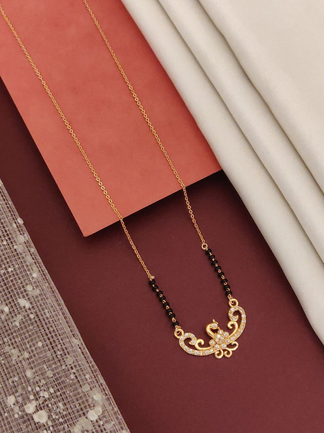 Rose Gold Plated Black Beads Mangalsutra with intricate design and sparkling details for elegant style