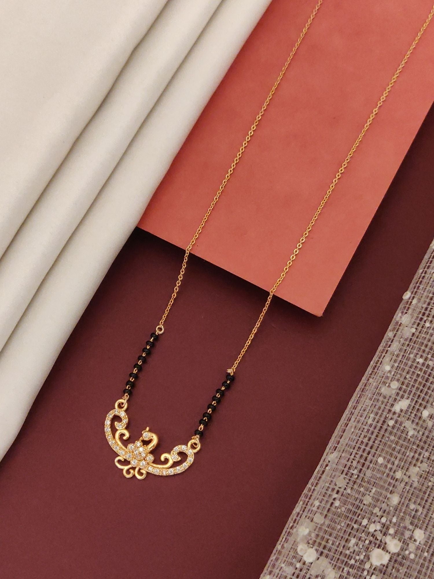 Elegant Rose Gold Plated Black Beads Mangalsutra with intricate design and black beads