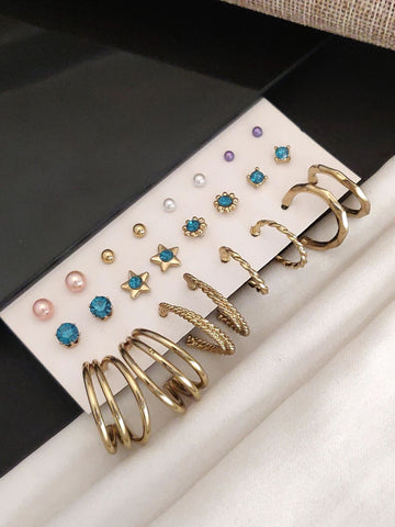 Set Of 12 Gold Plated Hoops Earring Combo with various designs and colors for stylish accessorizing