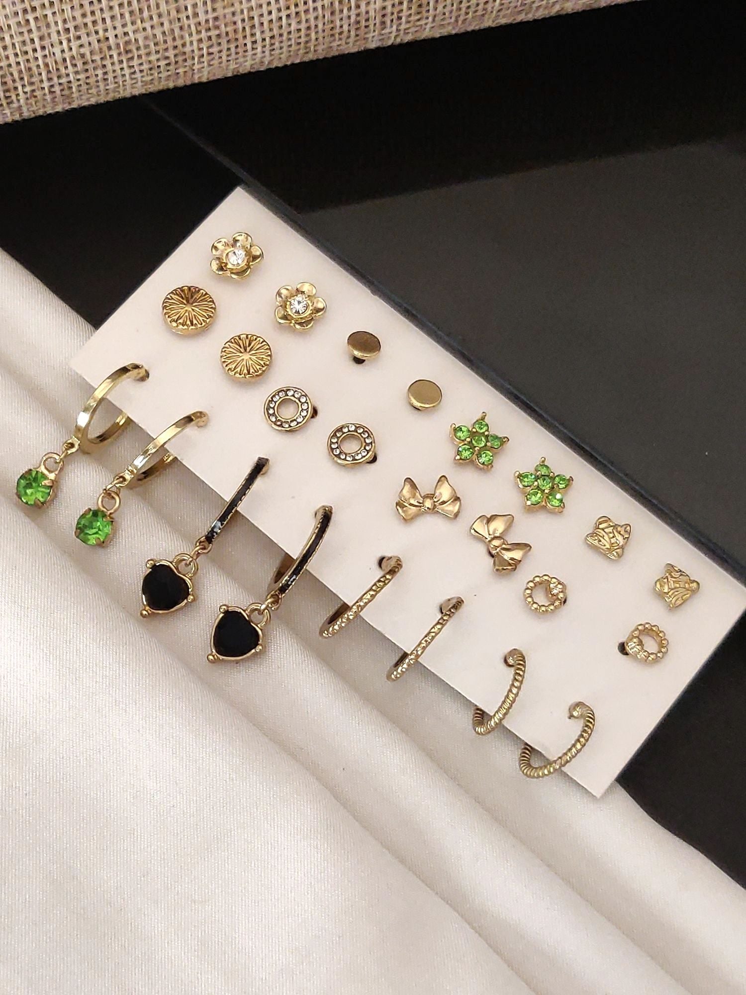 Set of 12 Gold Plated Western Earring Combo featuring assorted designs and colors for versatile styling