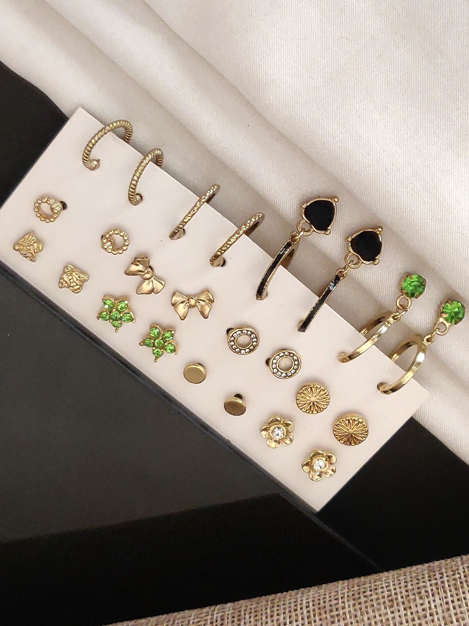 Set Of 12 Gold Plated Western Earring Combo featuring various stylish designs and shapes