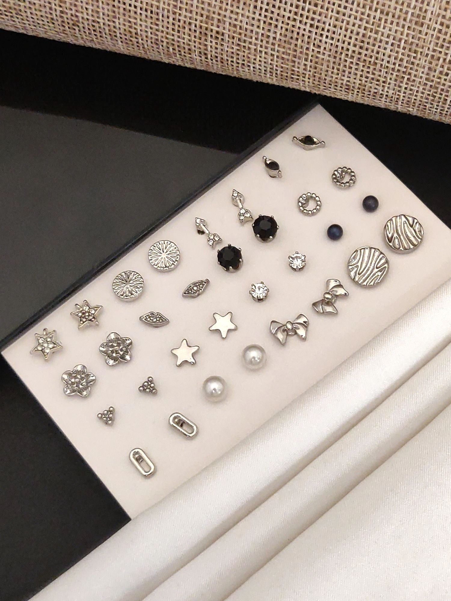Set Of 16 Silver Plated Western Studs Earring Combo featuring various designs and styles for versatile wear
