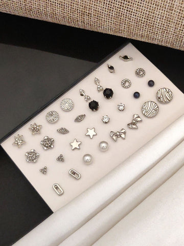 Set Of 16 Silver Plated Western Studs Earring Combo featuring various designs and styles for versatile wear