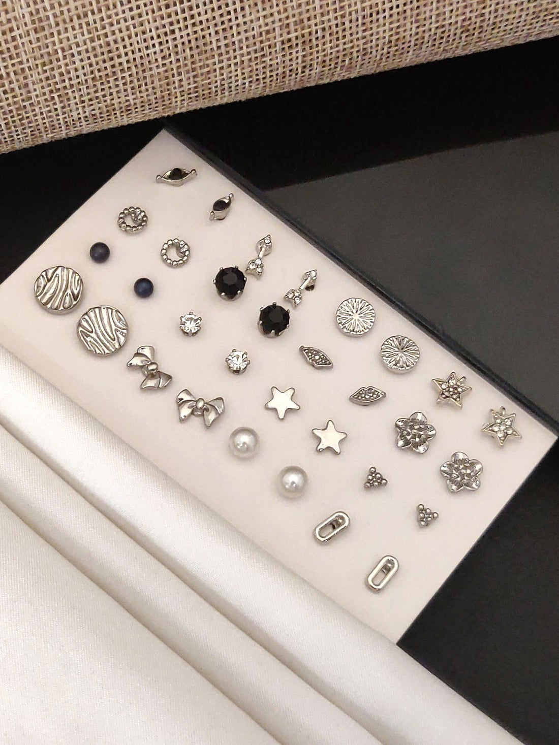 Set Of 16 Silver Plated Western Studs Earring Combo featuring various designs and styles for versatile wear