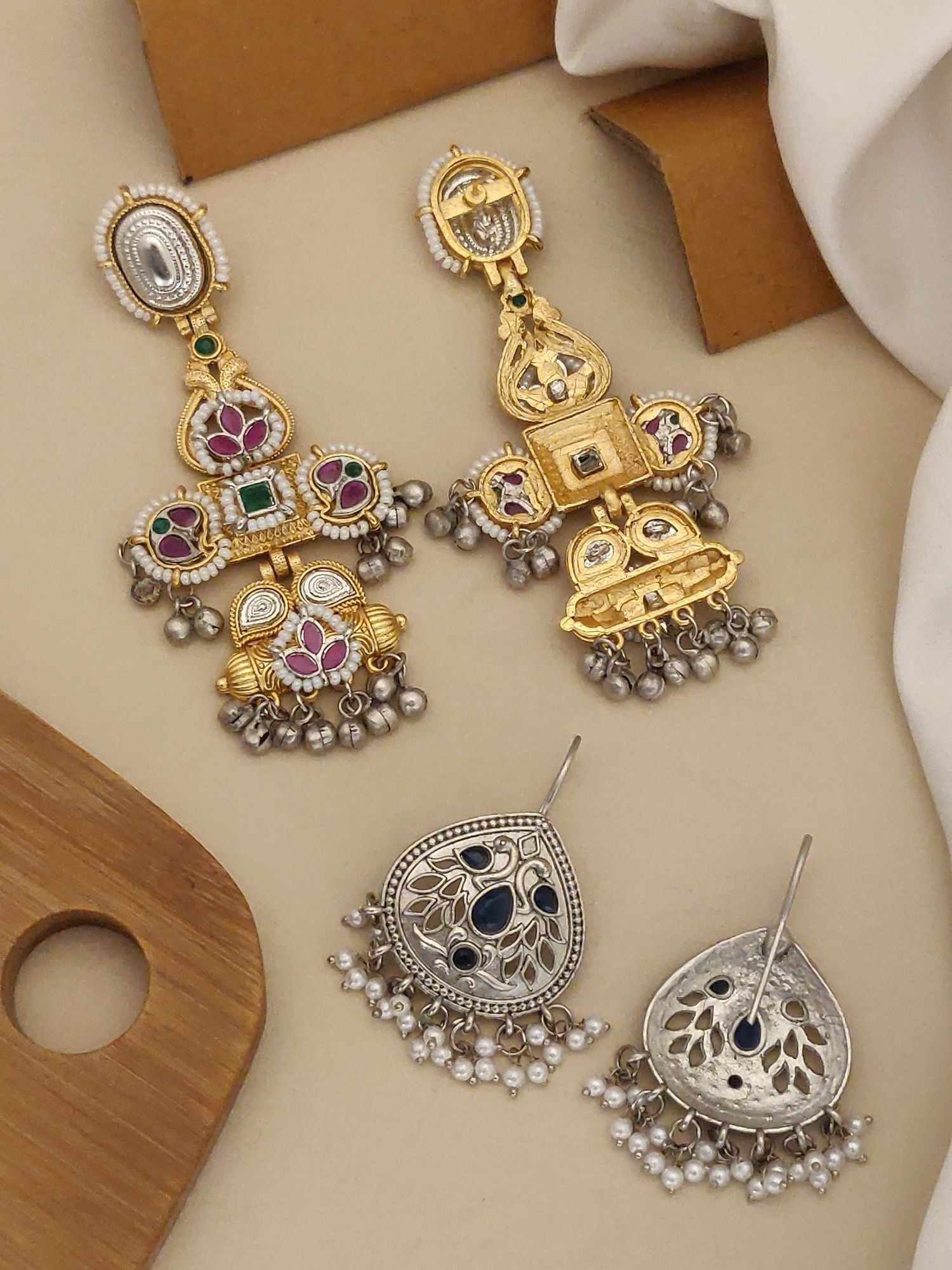 Set of 2 DualTone Earring Combo featuring intricate designs and decorative elements