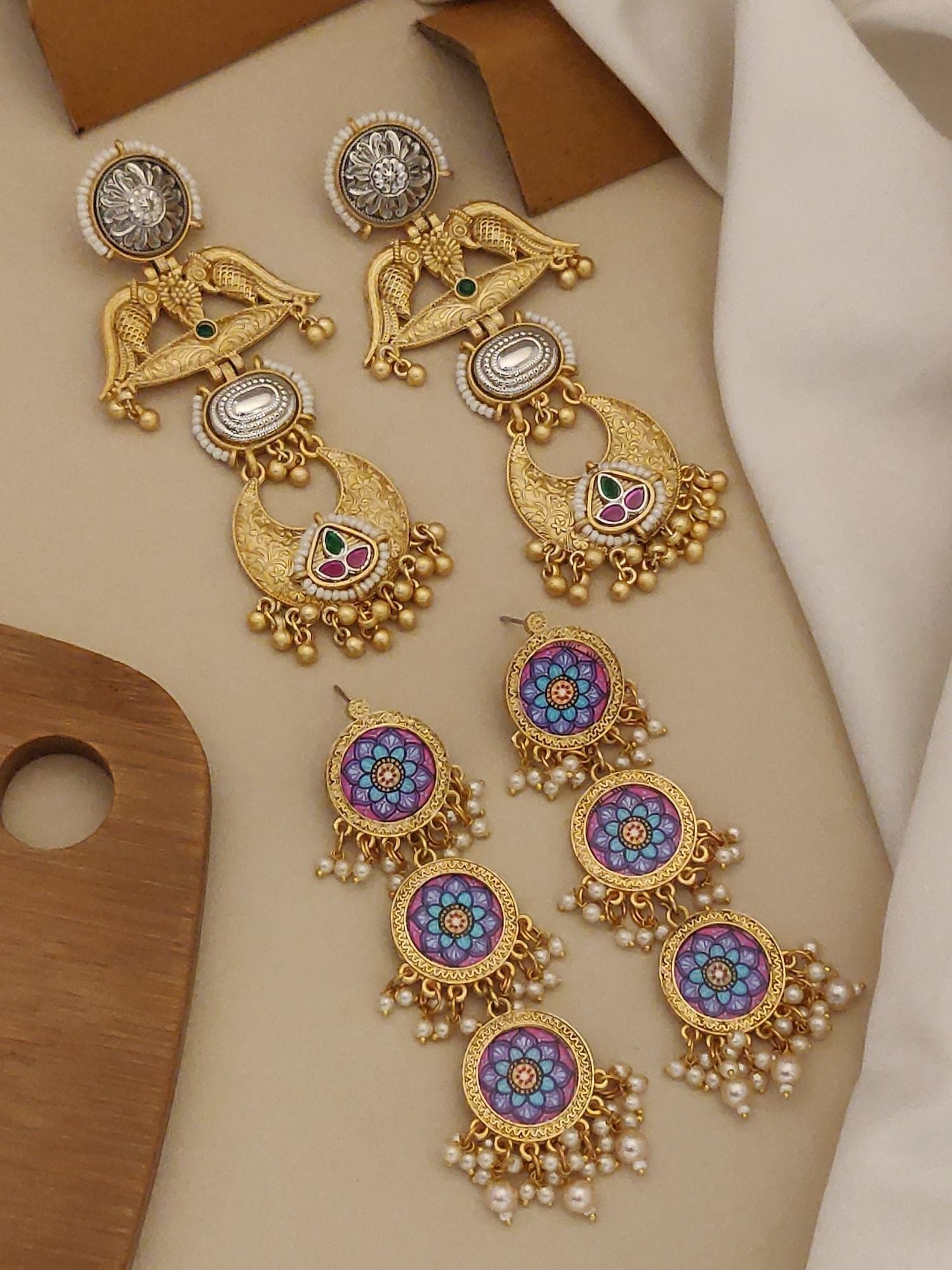 Set of 2 DualTone Earring Combo featuring intricate designs and vibrant colors, perfect for any occasion