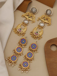 Thumbnail for Set of 2 DualTone Earring Combo featuring intricate designs and colorful accents