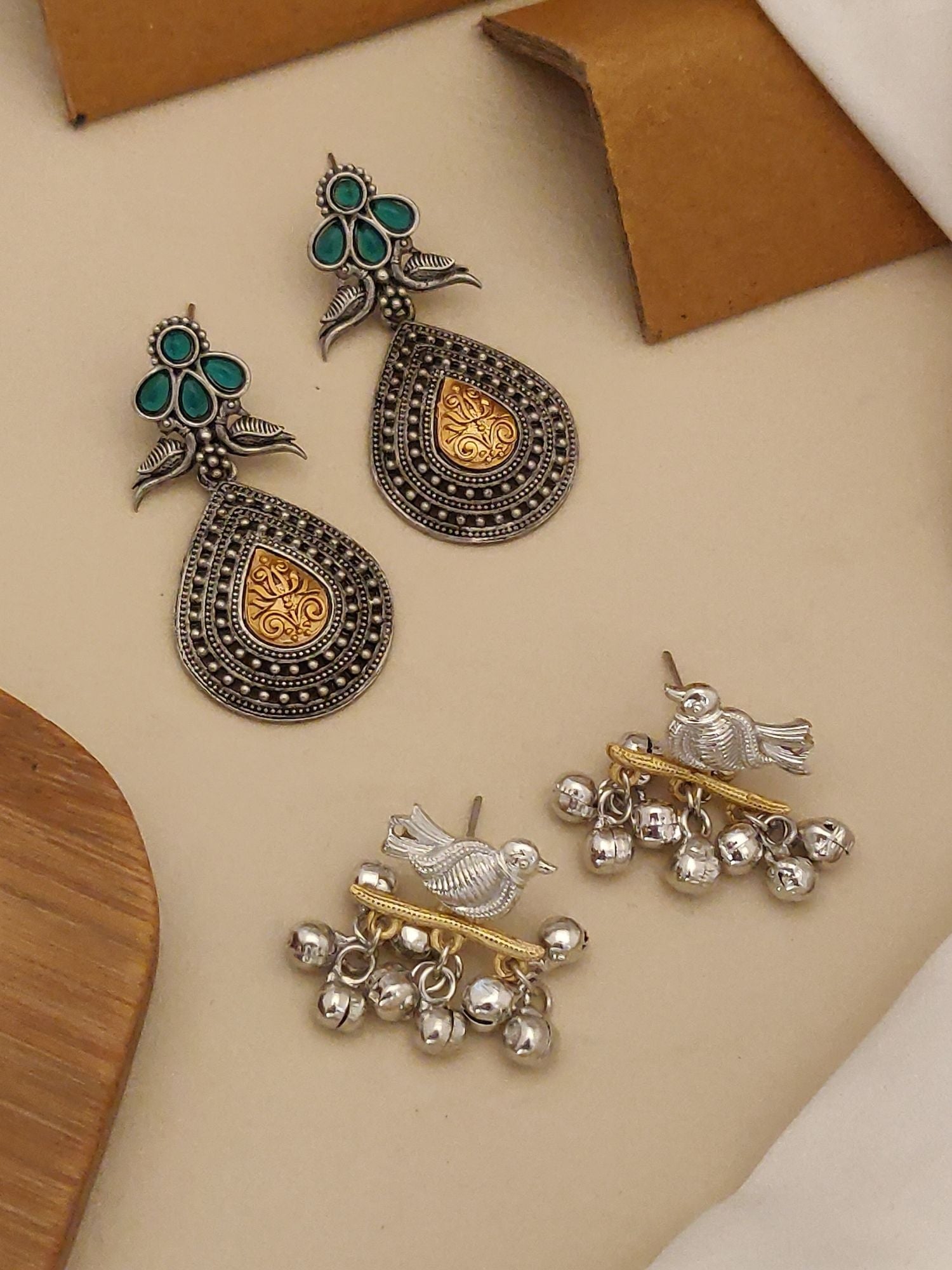 German Silver Earring Combo featuring intricate designs and colorful accents