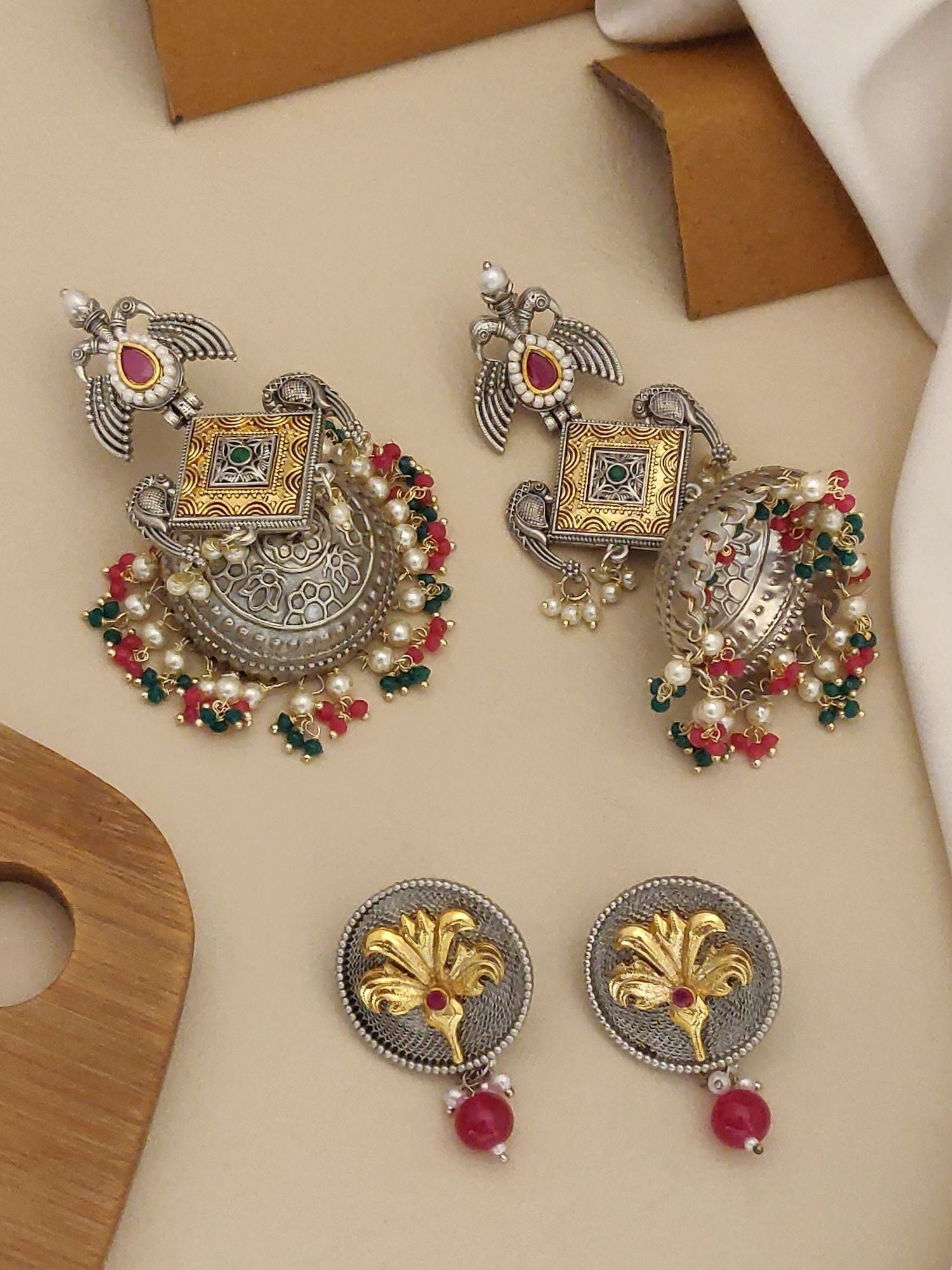 German Silver Earring featuring traditional designs with colorful embellishments