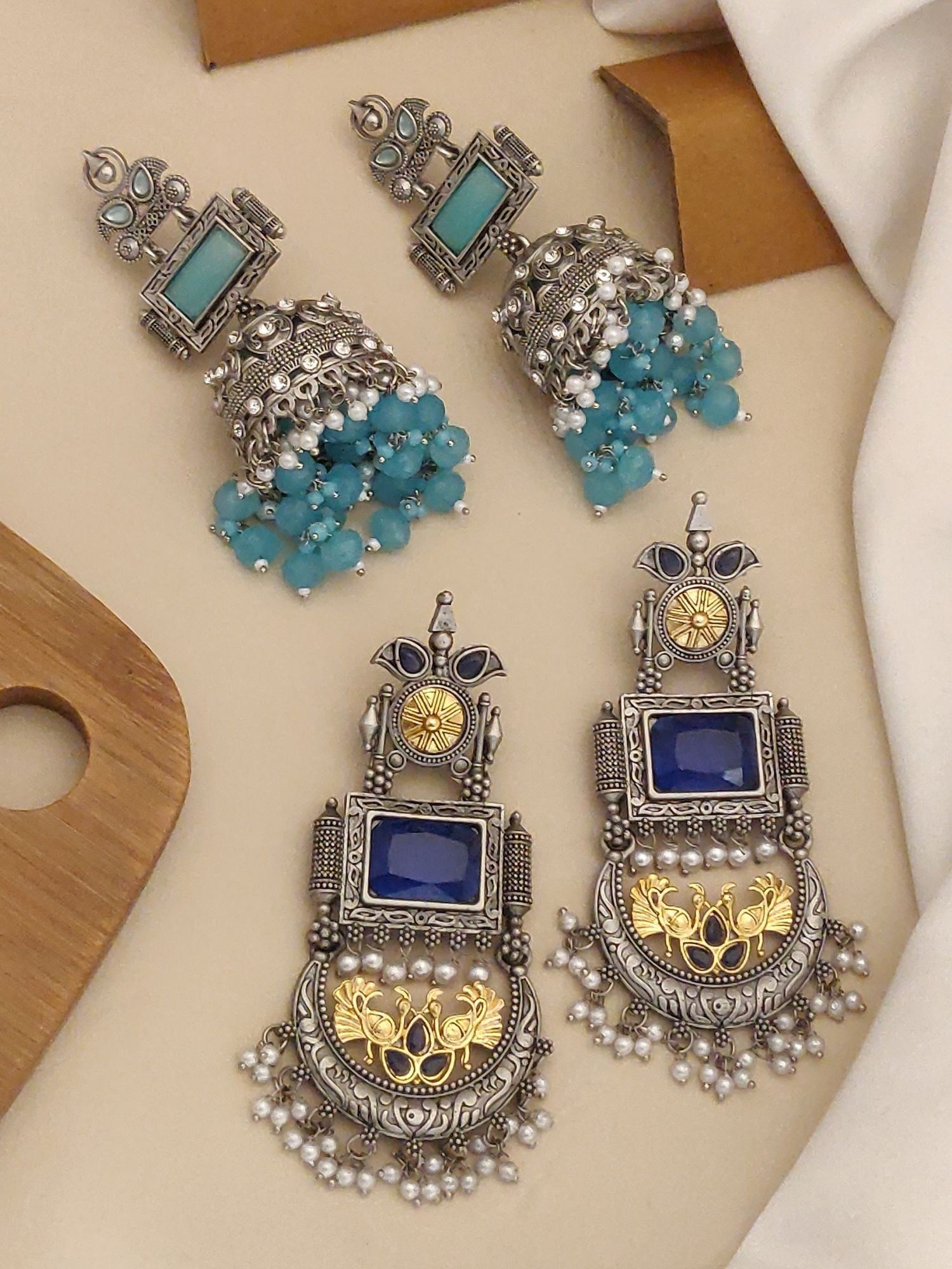 Set Of 2 German Silver Earring Combo featuring intricate designs and vibrant colors for a stylish look