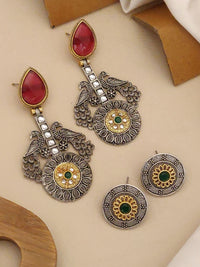 Thumbnail for Set of 2 German Silver Earrings Combo featuring ornate designs and colorful accents