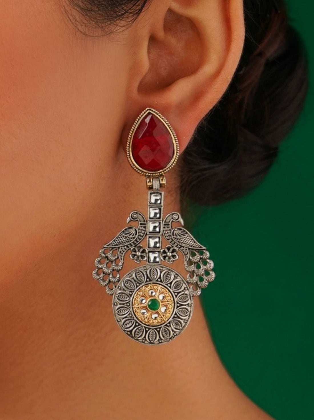 Beautiful Set Of 2 German Silver Earrings Combo with intricate designs and vibrant colors