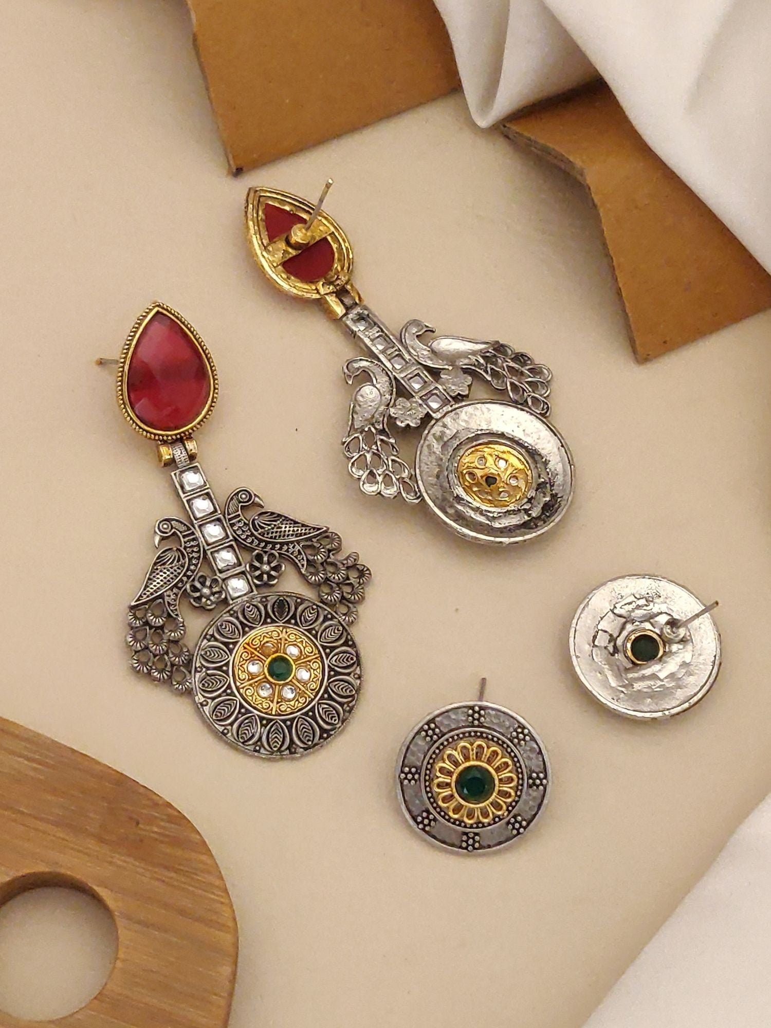 Set Of 2 German Silver Earrings Combo featuring intricate designs and colorful gemstones