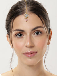 Thumbnail for Elegant Set Of 2 Gold Plated Kundan Maangtikka for traditional Indian bridal adornment