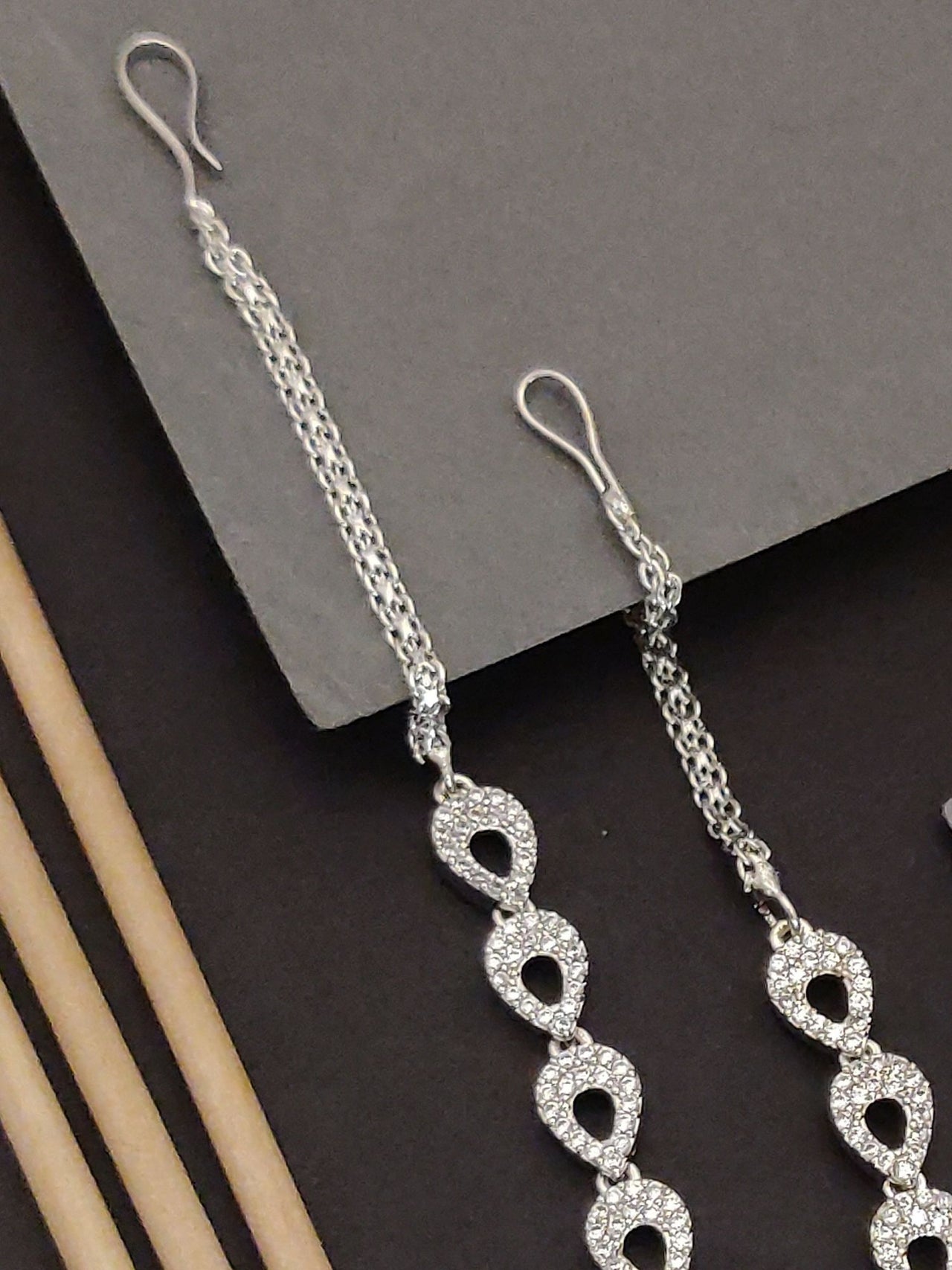 Set of 2 Silver Plated American Diamond Maangtikka with Elegant Design for Traditional Accessories