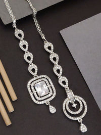 Thumbnail for Set Of 2 Silver Plated American Diamond Maangtikka featuring intricate designs and sparkling stones