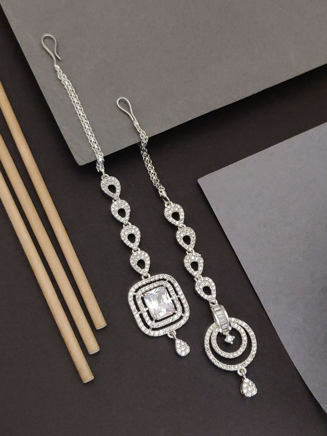 Silver Plated American Diamond Maangtikka featuring intricate designs and sparkling stones