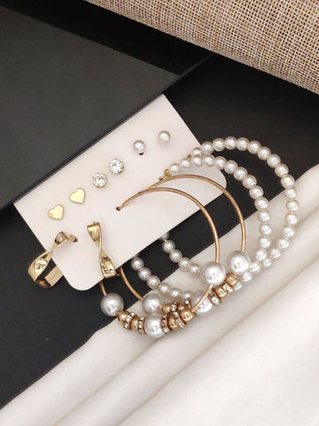 Set Of 6 Gold Plated Hoops Earring Combo with Pearl and Heart Designs for Elegant Styles