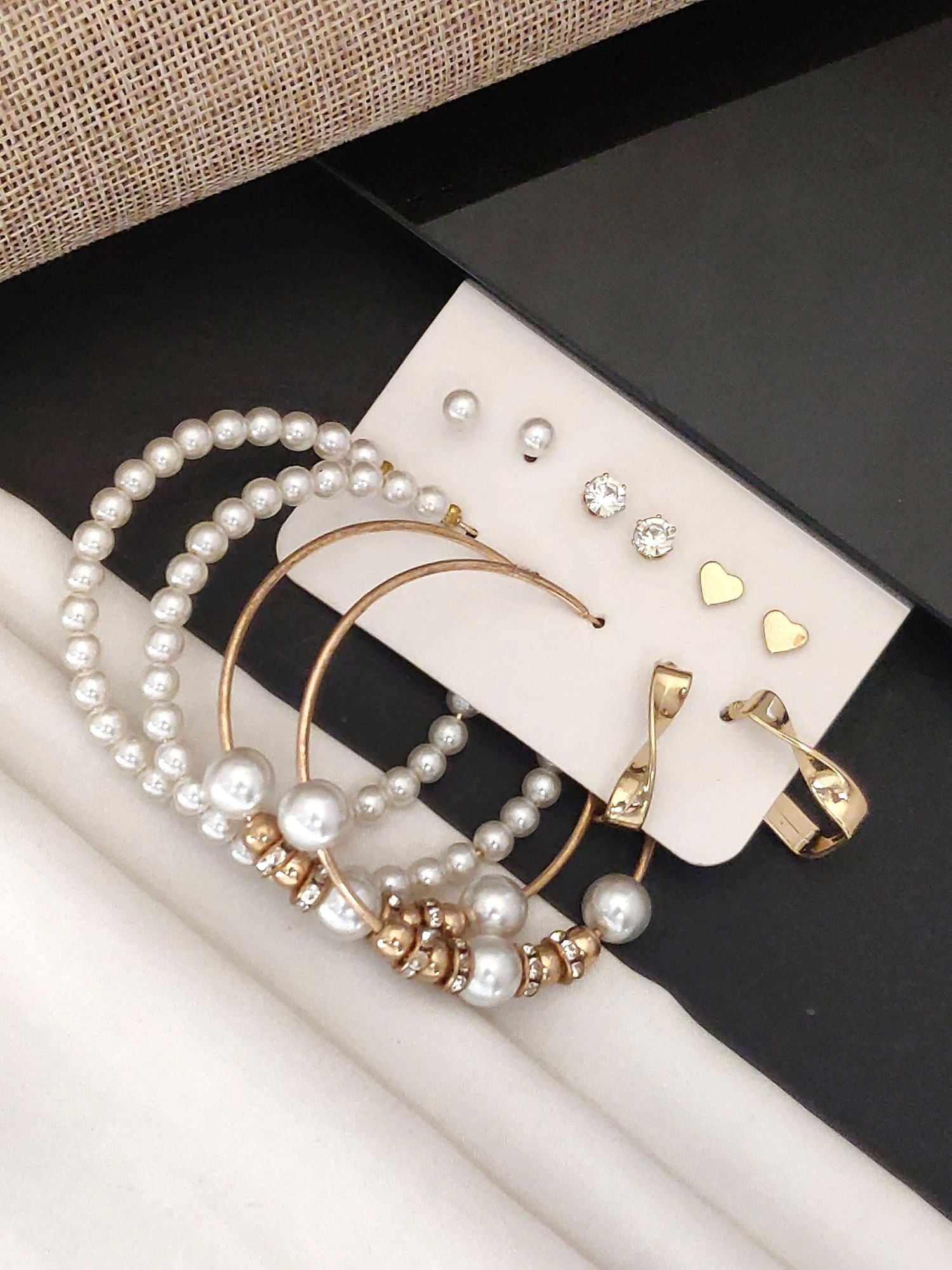 Set Of 6 Gold Plated Hoops Earring Combo with pearl and gemstone designs for stylish accessorizing