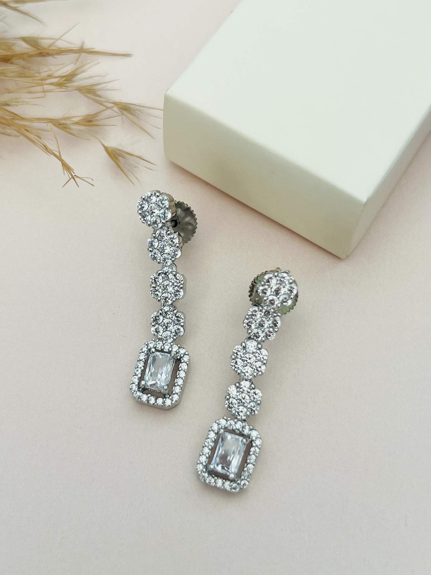 Silver Plated American Diamond Double Layer Necklace earrings set with sparkling stones