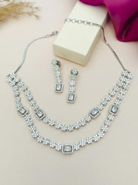Thumbnail for Silver Plated American Diamond Double Layer Necklace with matching earrings from Abdesigns