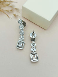 Thumbnail for Silver Plated American Diamond Double Layer Necklace earrings with sparkling stones on a beige background