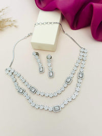 Thumbnail for Silver Plated American Diamond Double Layer Necklace with matching earrings from Abdesignsjewellery