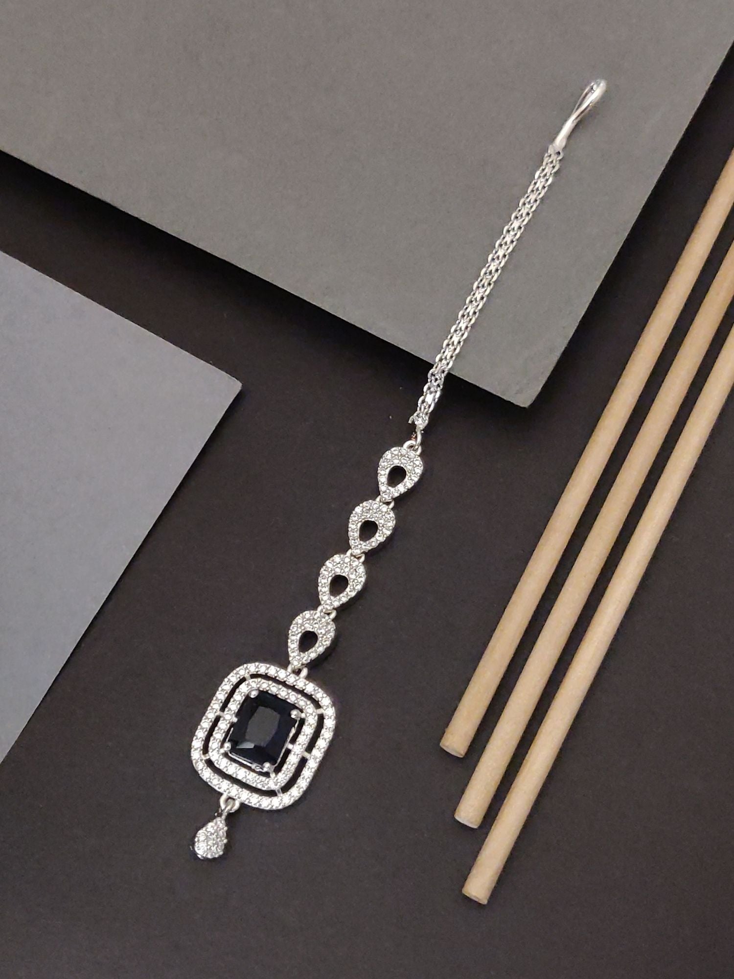 Silver Plated American Diamond MaangTikka featuring an elegant design and sparkling stones