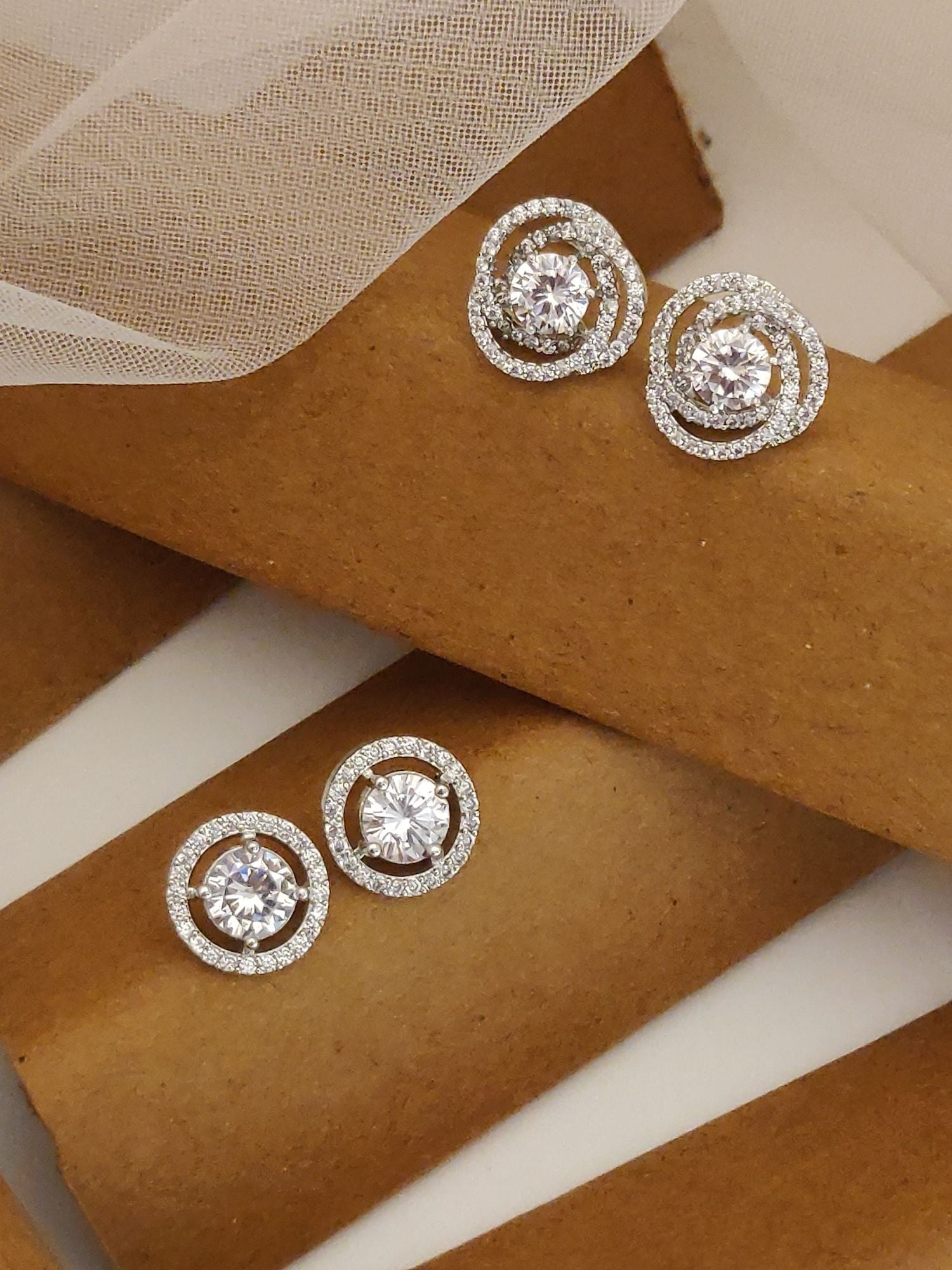 Elegant Silver Plated Studs Earring Combo with sparkling circular designs and high-quality crystals