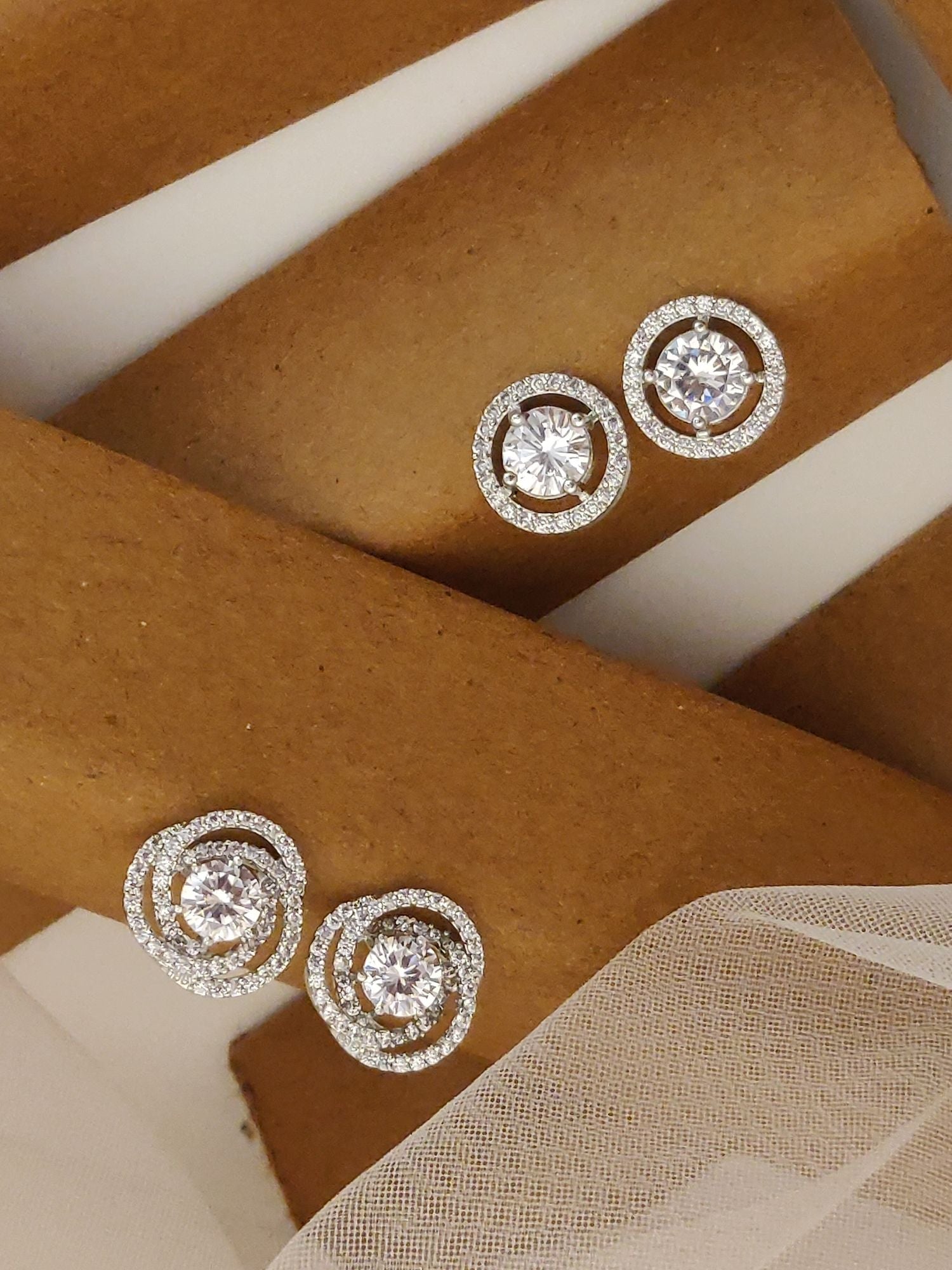 Silver Plated Studs Earring Combo featuring sparkling round cubic zirconia in a stylish design