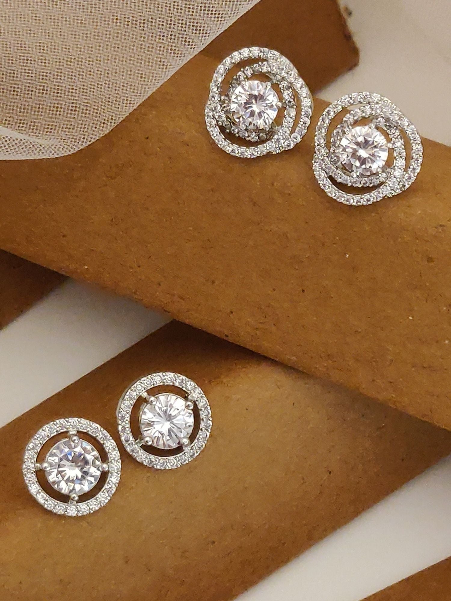 Elegant Silver Plated Studs Earring Combo featuring sparkling circular designs