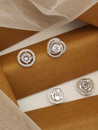 Thumbnail for Silver Plated Studs Earring Combo featuring sparkling crystal designs on a stylish background