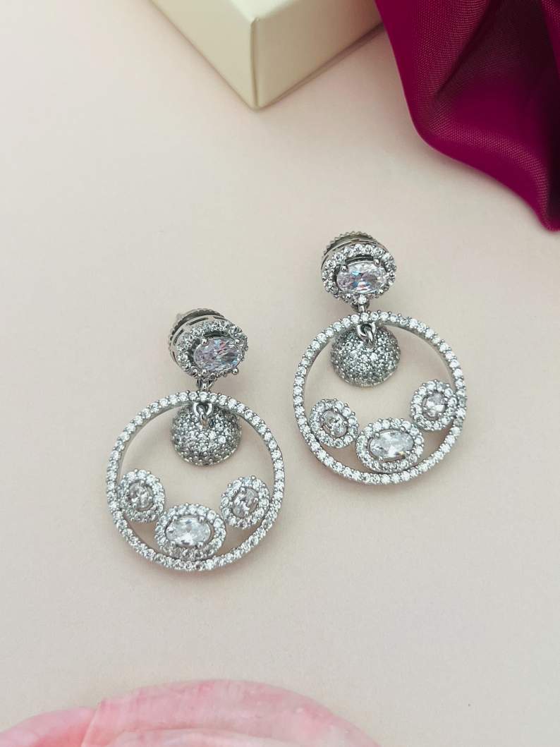 Sophisticated American Diamond Silver Plated Earrings by Abdesignsjewellery with sparkling circular design