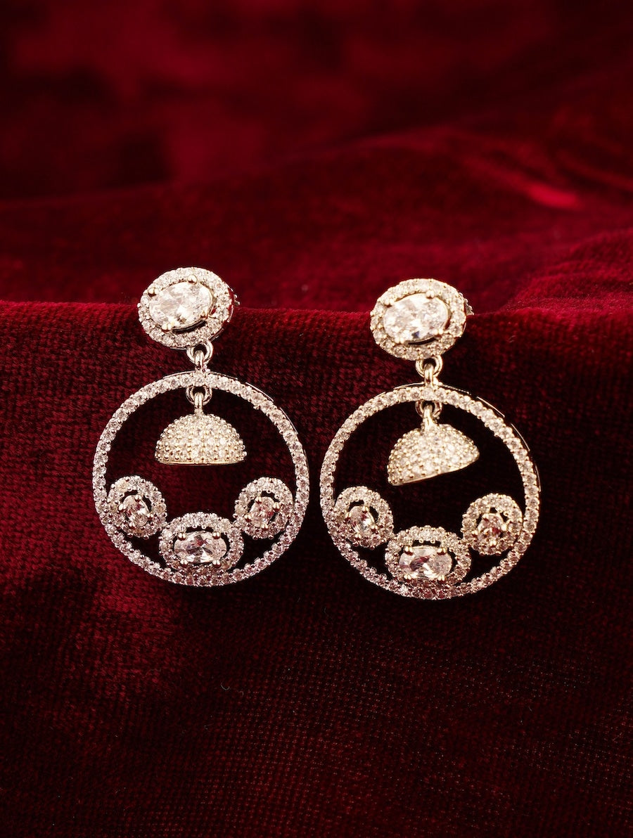 Sophisticated American Diamond Silver Plated Earrings with circular design by Abdesignsjewellery