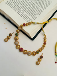 Thumbnail for Abdesignsjewellery South Indian gold plated necklace with intricate multicolor detailing and matching earrings
