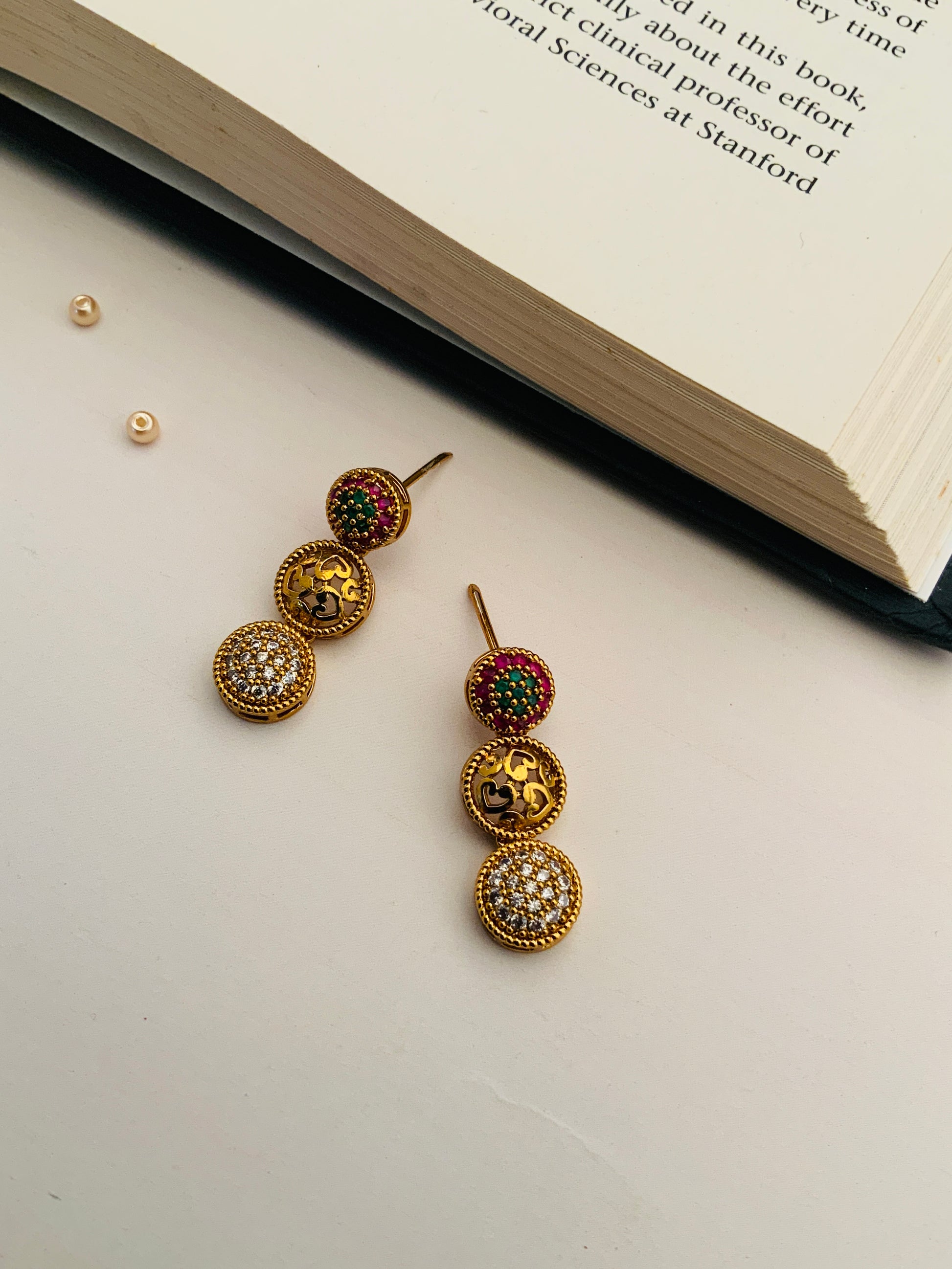 Abdesignsjewellery South Indian gold plated necklace inspired earrings with intricate design and colorful accents