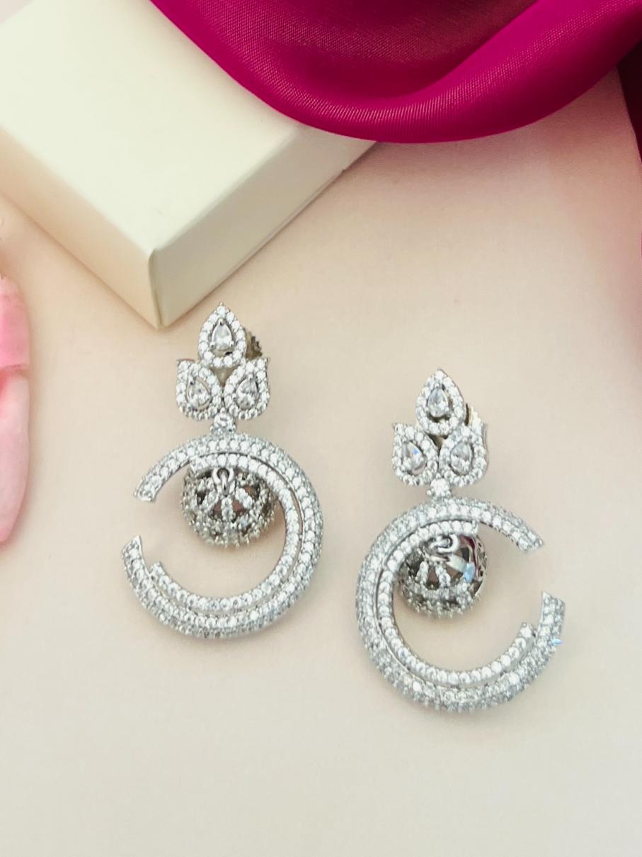 Stunning American Diamond Silver Plated Earring with intricate circular and teardrop design by Abdesignsjewellery
