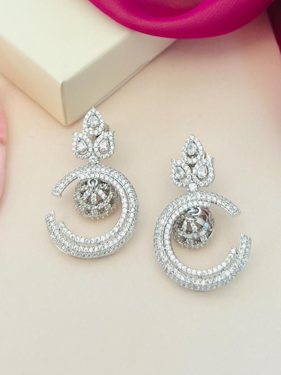 Stunning American Diamond Silver Plated Earring by Abdesignsjewellery elegant circular design with sparkling stones