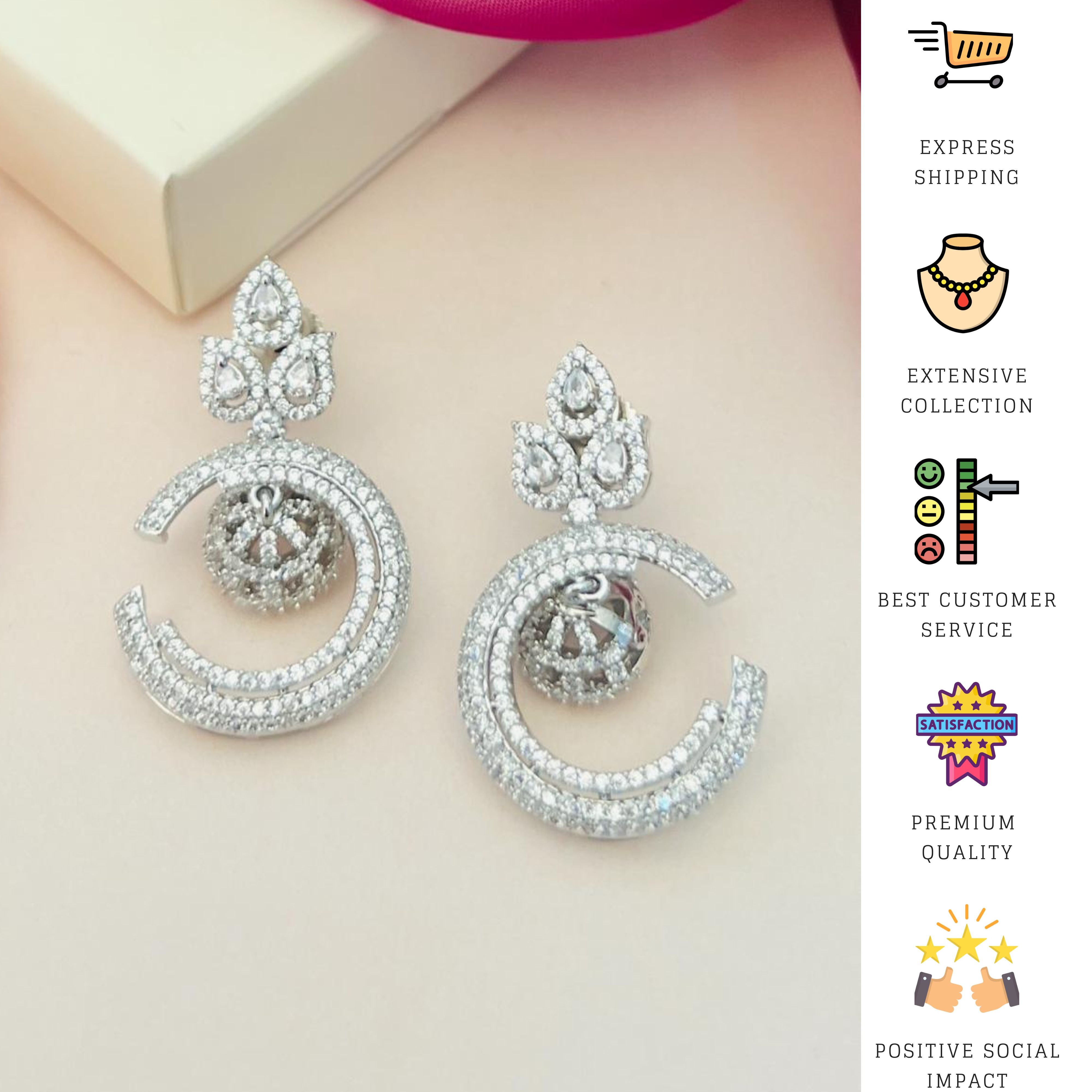 Stunning American Diamond Silver Plated Earring by Abdesignsjewellery with intricate circular design and floral motif