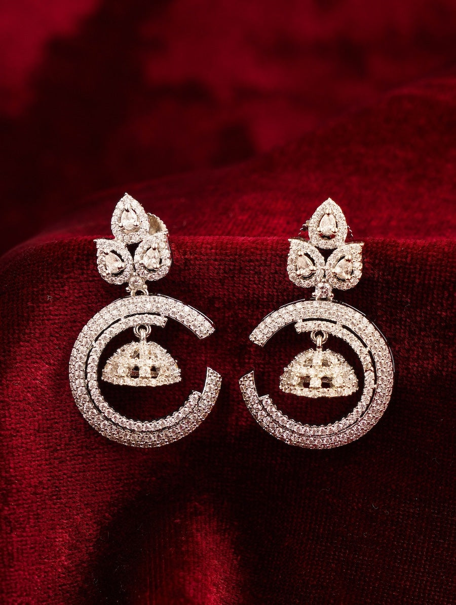 Stunning American Diamond Silver Plated Earring with intricate circular and floral design by Abdesignsjewellery
