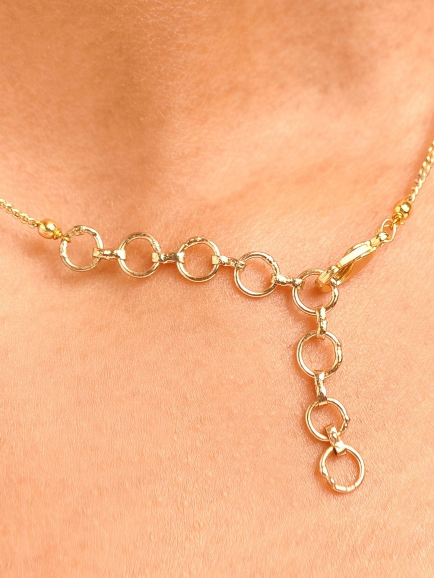 Close-up of Stunning Gold Plated Uncut Polki Pendant Chain clasp and extender links by Abdesignsjewellery