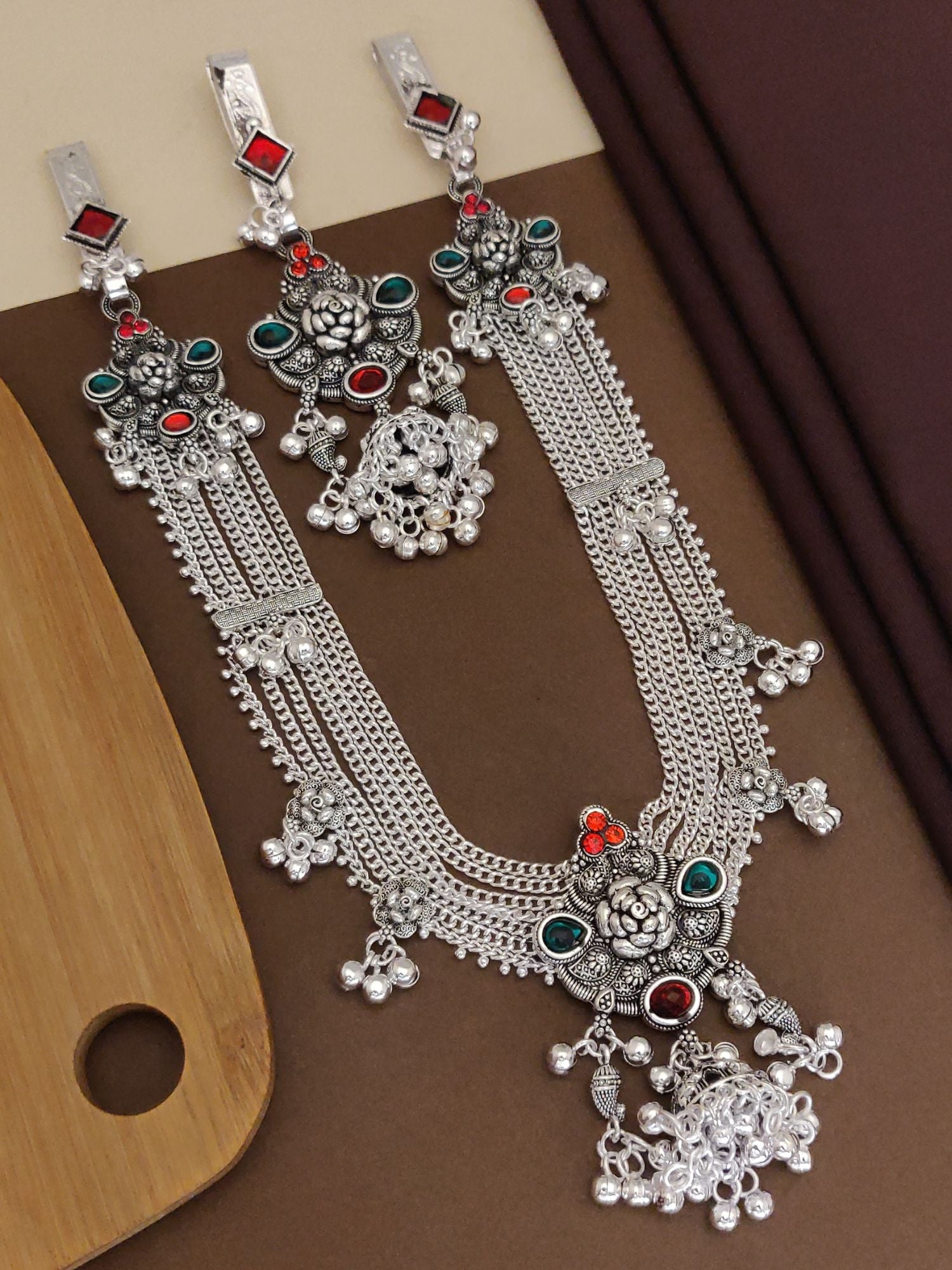 Elegant and stylish German silver Juda pin combo with intricate floral design and colorful accents