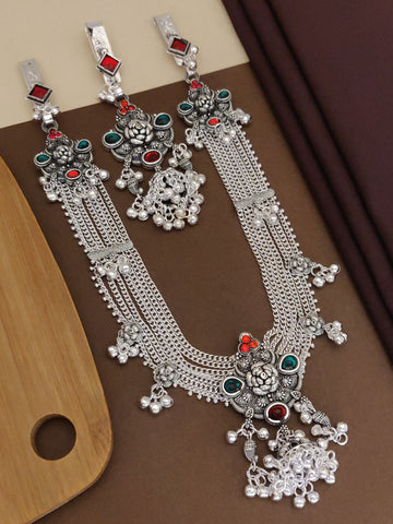 Elegant and stylish German silver Juda pin combo with intricate floral design and colorful accents