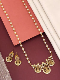 Thumbnail for Temple Pendant Necklace Set with Pearl Accents and Matching Earrings in Gold Finish