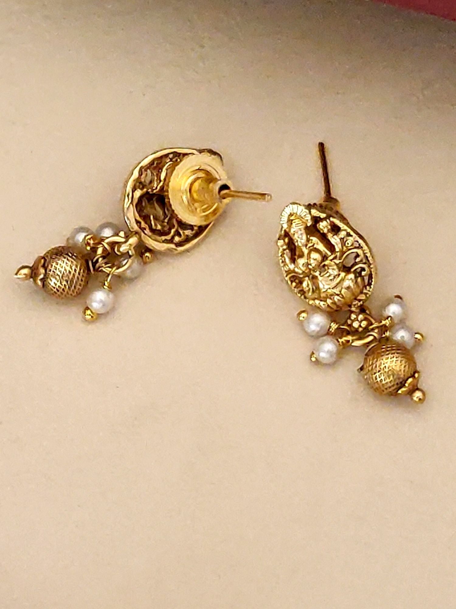 Traditional Indian Jewelry Earrings with Intricate Design and Pearl Accents