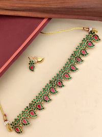 Thumbnail for Traditional Kemp stone jewelry necklace with gold detailing and matching earrings for ethnic wear