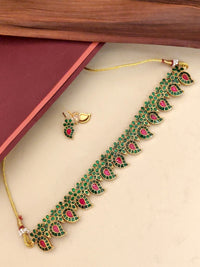 Thumbnail for Traditional Kemp stone jewelry necklace featuring intricate green and red designs on a golden chain