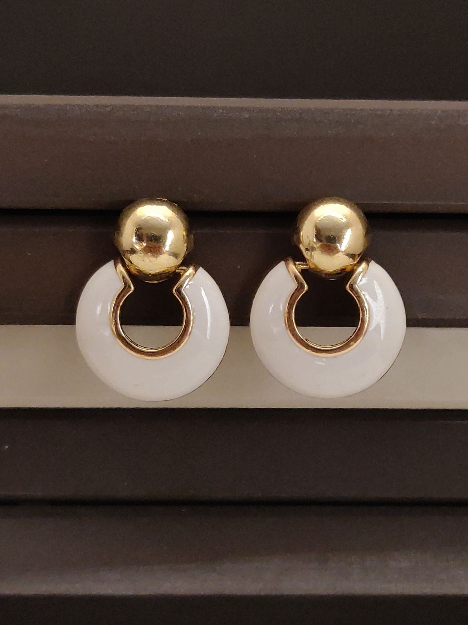 Trendy Gold Plated Western Hoop Earring with White Enamel Detailing for Stylish Outfits
