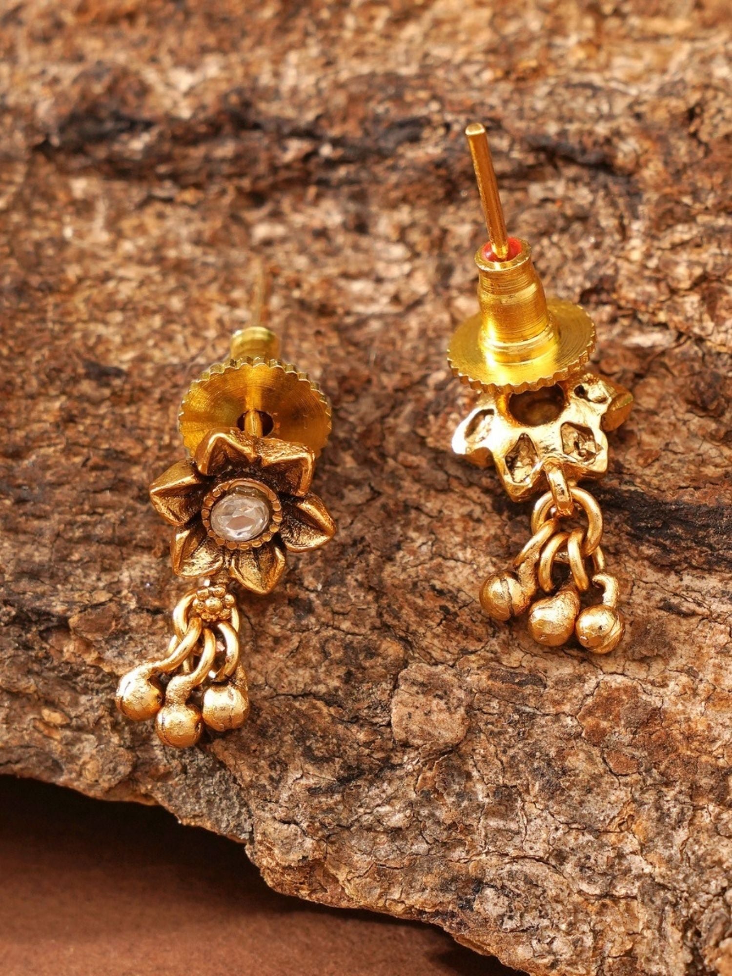 Unique Gold Plated Pendant Set With Earrings featuring floral design and dangling bead accents by Abdesignsjewellery
