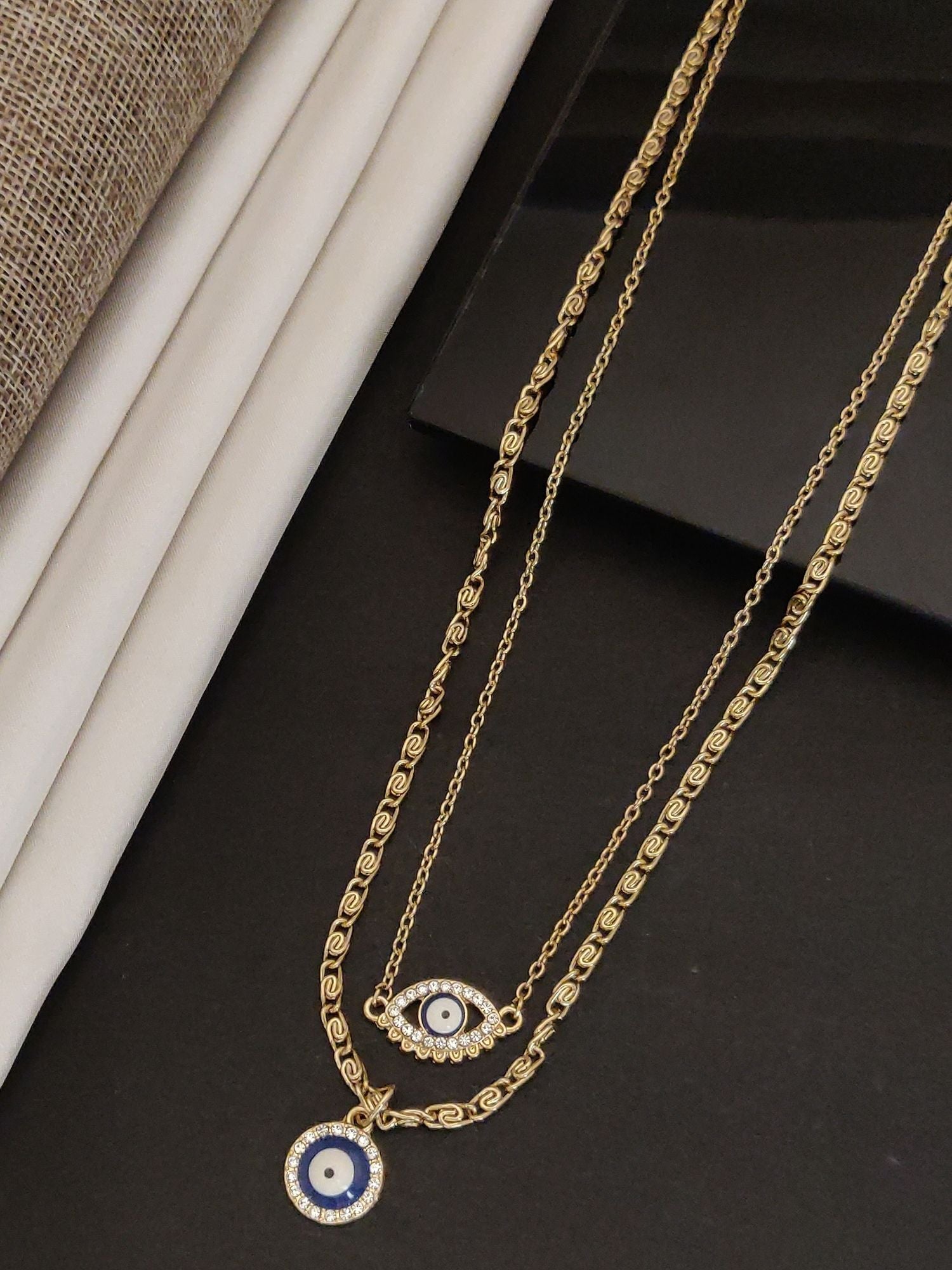 Western Gold Plated EvilEye Layered Necklace with delicate chains and evil eye charms
